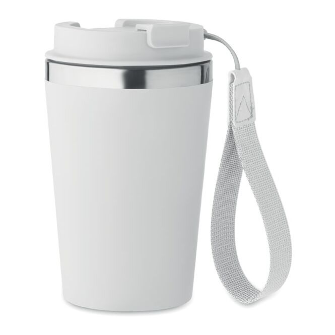 Firmengeschenk Thermobecher Doppelwandig – weiß – mit Logodruck 350 ml für das Mitarbeiter-Onboarding und die Büroküche