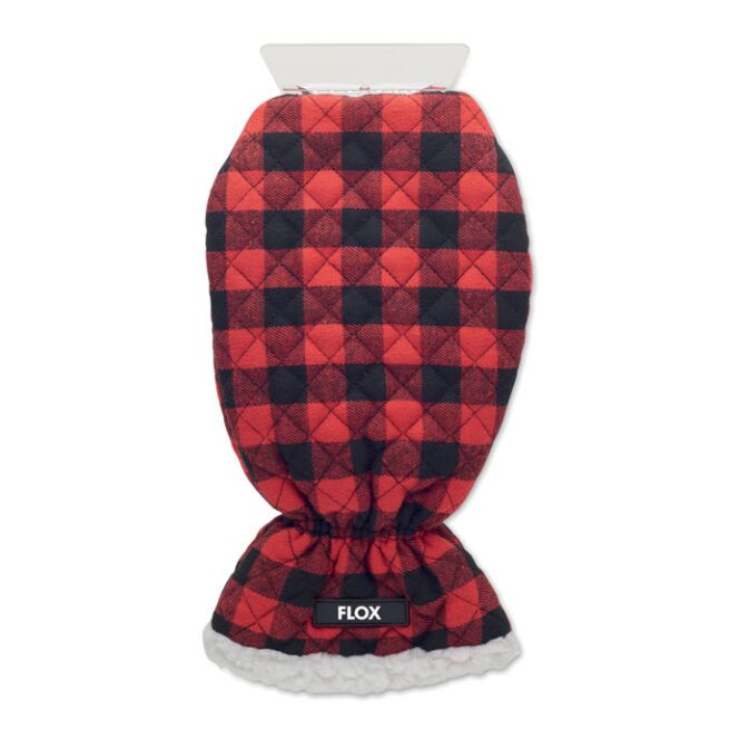 Werbeartikel Eiskratzer mit Logodruck – Rot – warmer Handschuh mit Sherpa-Futter für Firmen Fuhrpark