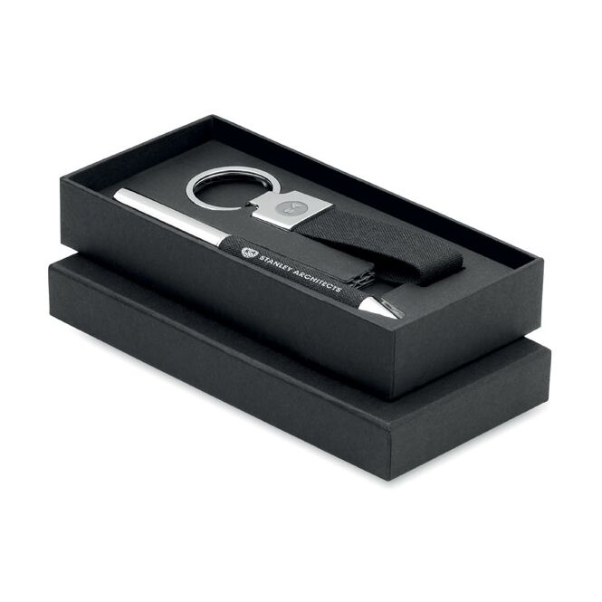 Firmengeschenk 2-teiliges Set mit Gravur – Schwarz – Metallschreibgerät für Büro und Business