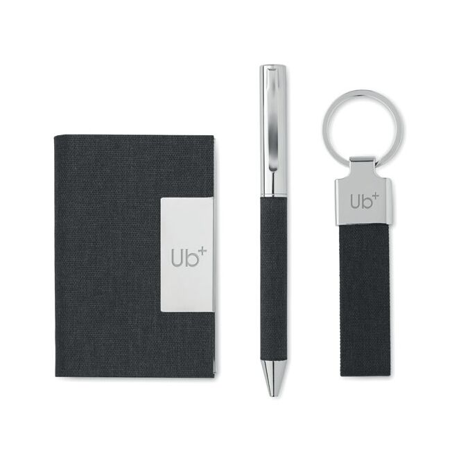 Firmengeschenk 3-teiliges Set mit Gravur – Schwarz – hochwertiges Schreibset für Büros und Messen