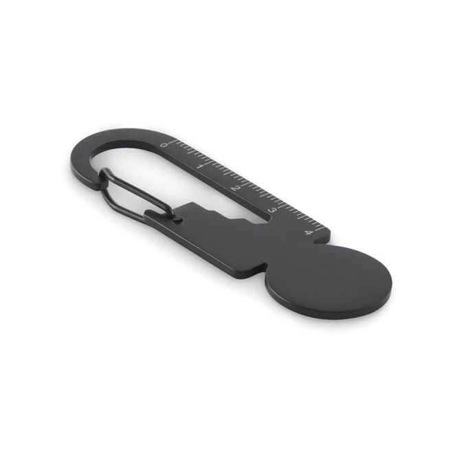 Werbeartikel Chip Edelstahl – schwarz – mit Werbedruck 90% recycelt inkl. Kapselheber Lineal nachhaltiges Metalltool für CSR-Promotions