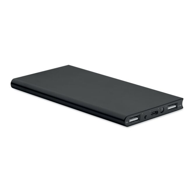 Firmengeschenk 8000 mAh Powerbank aus recyceltem Aluminium mit Gravur – Schwarz – leistungsstarke Ladetechnik für Büro und Business