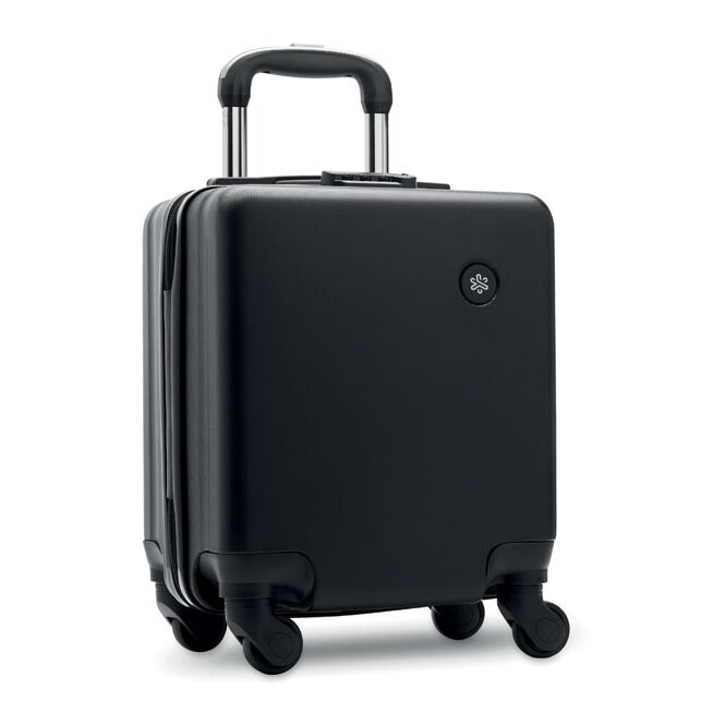 Firmengeschenk Reisegepäck 14" Trolley – schwarz – mit Logo bedruckt, robuster Koffer mit Zahlenschloss für Geschäftsreisen