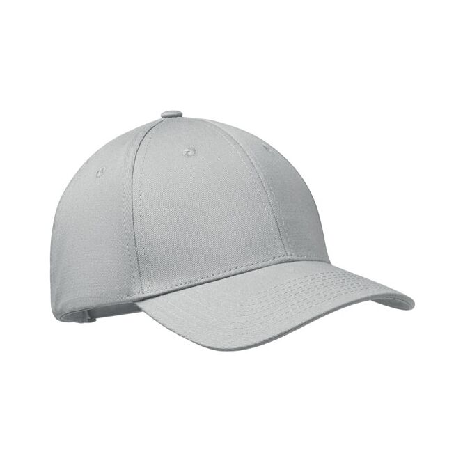 Corporate-Fashion Baseball Kappe 6-Panel – silber – mit Logodruck verstellbarer Metallverschluss aus Baumwolltwill Größe 7 1/4 klassisches Baseball
