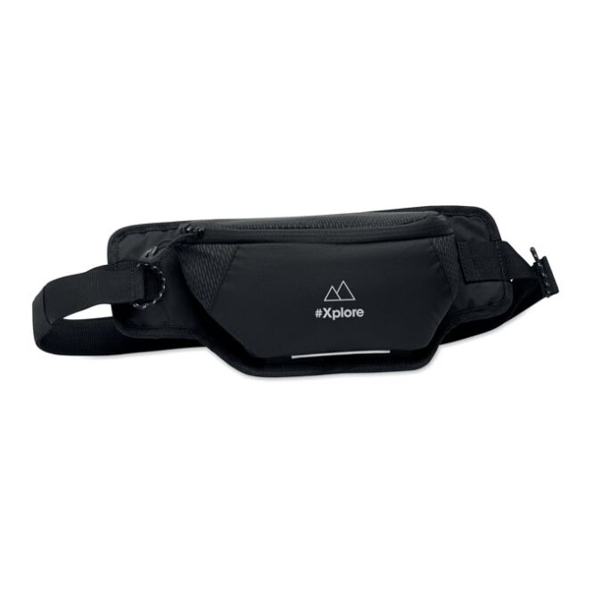 Werbeartikel Gürteltasche 420D-Nylon mit Logodruck – Schwarz – wasserabweisende Bauchtasche für Events und Messepersonal