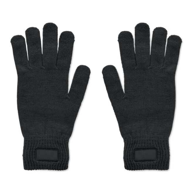 Werbeartikel Gestrickte Handschuhe aus nachhaltigem RPET – schwarz – bedruckbar