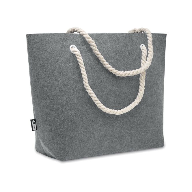 Werbeartikel Filztasche aus RPET mit Logodruck – Grau – nachhaltige Tragetasche für Firmen und Messen