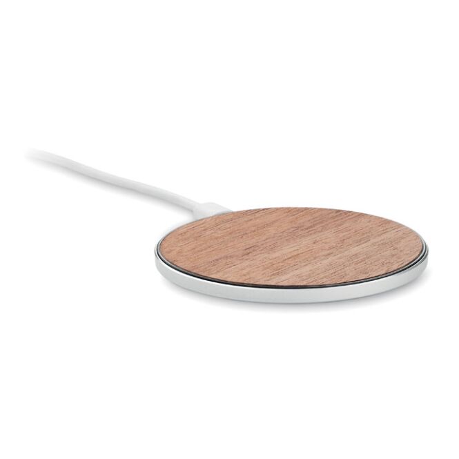 Premium-Werbegeschenk Kabellose Ladestation 15W mit Gravur – Holzfarben – induktives Ladegerät für Firmen und Büro