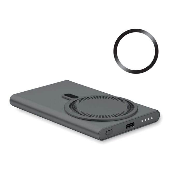 Firmengeschenk Powerbank mit Ladestation 15W mit Lasergravur – Titan – hochwertiges Ladegerät für Büro und Business