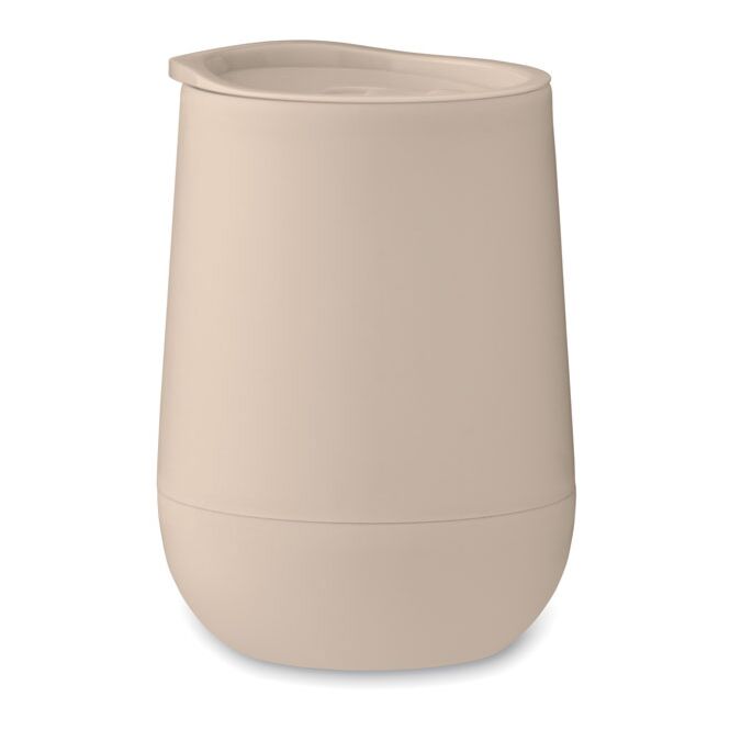 Werbeartikel doppelwandiger Becher 300ml mit Logodruck – Beige – isolierter Kaffeebecher für Büro und Konferenzen