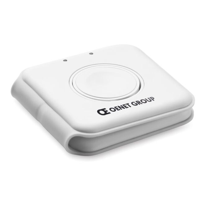 Firmengeschenk 2in1 faltbare 15W Ladestation mit Logodruck – Weiß – kabellose Technik für Büro und Homeoffice