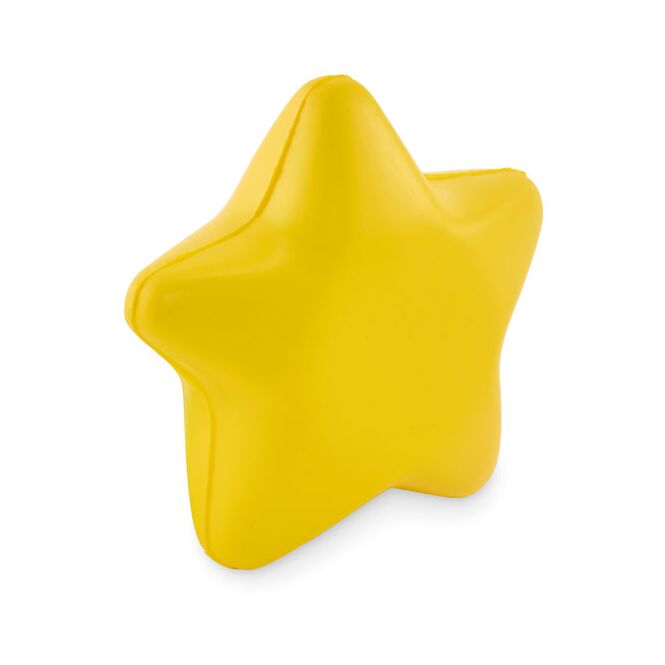 Werbeartikel Anti-Stress-Stern aus PU mit Logodruck – Gelb – hilfreiches Gadget zur Entspannung am Arbeitsplatz