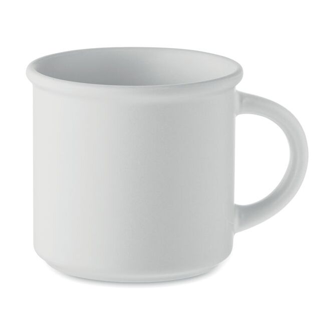 Firmengeschenk Kaffeebecher Vintage – weiß – mit Logodruck 300 ml für die Büroküche