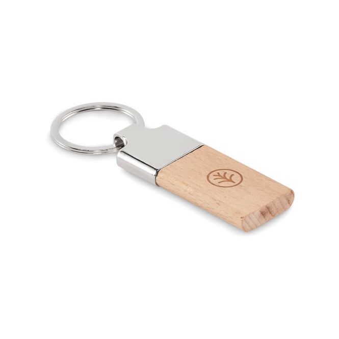 Werbeartikel Schlüsselanhänger aus Zinklegierung und Holz mit Gravur – Holzfarben – stilvolles Accessoire für Firmenkunden und Mitarbeiter