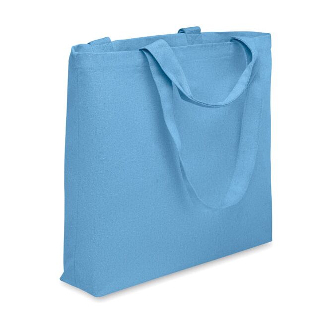 Werbeartikel Strandtasche aus recycelten Materialien – türkis – mit Logodruck, nachhaltige Einkaufstasche für das Sommerfest & Firmen-Events