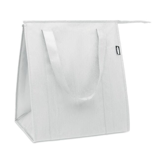 Werbeartikel Kühltasche Non Woven RPET – weiß – mit individuellem Logodruck 25L 80g/m² als leichte Stofftasche für nachhaltige Promotion-Aktionen