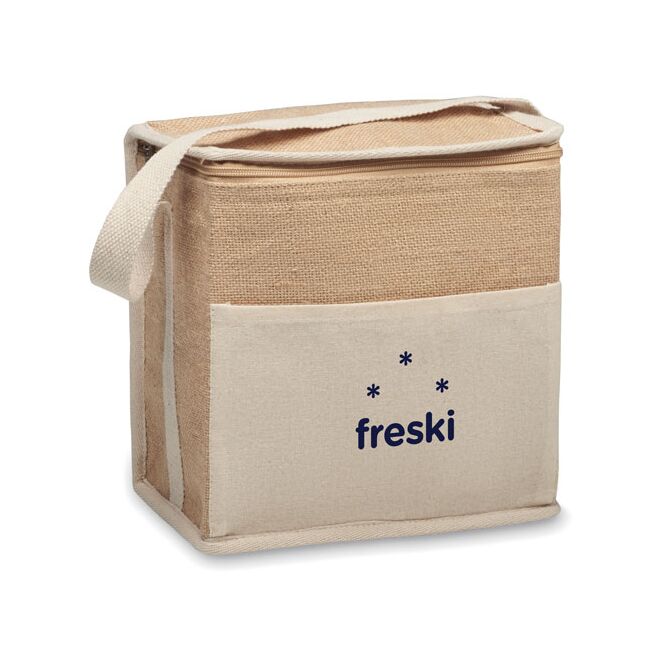 Werbeartikel Kühltasche Jute 3L mit Logodruck – Beige – nachhaltige Isoliertasche für Mitarbeiter und Kunden