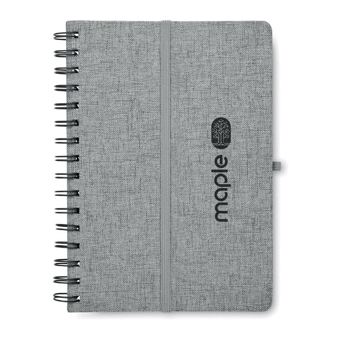 Firmengeschenk Notizbuch RPET – grau – mit individuellem Werbedruck 160 S. 70g Recyclingpapier nachhaltiges Journal für CSR
