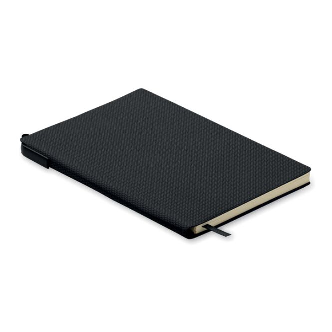 Firmengeschenk Notizbuch DIN A5 mit Stift – schwarz – mit individuellem Werbedruck 160 Seiten Recyclingpapier für nachhaltiges Journal