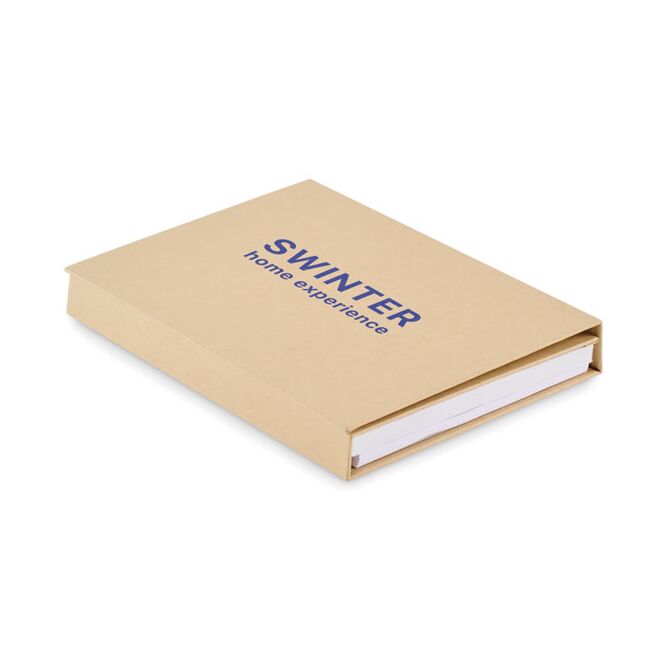 Werbeartikel Schreibset aus Recyclingpapier mit Logodruck – Beige – nachhaltiges Büro-Set für Messen und Firmenausstattung