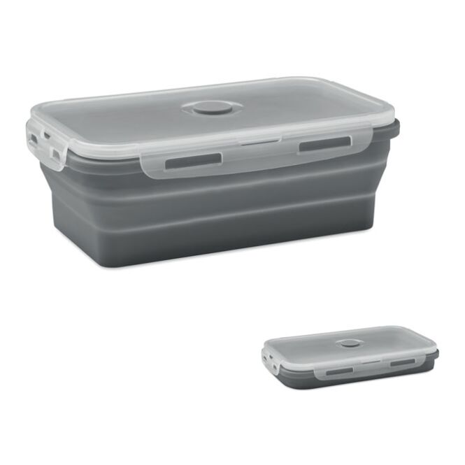 Werbeartikel faltbare Silikon Lunchbox 1200ml mit Logodruck – Dunkelgrau – praktische Essensbox für Mitarbeiter und Business Events