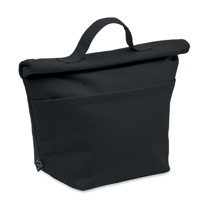 Werbeartikel Kühltasche Polycotton mit Logodruck – Schwarz – isolierte Tasche aus Recyclingmaterial für Events und Messen