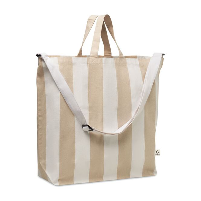 Werbeartikel Strandtasche aus recycelter Baumwolle mit Logodruck – Weiß – strapazierfähige Shopper für Marketingaktionen und Events
