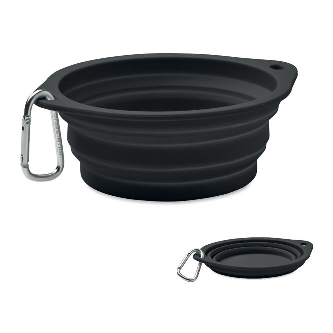 Premium-Werbeartikel Faltbarer Napf 350 ml – schwarz – mit Logo bedruckt für Messen & Promotion
