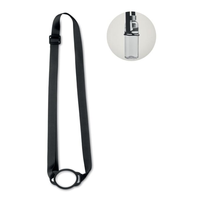Giveaway Schlüsselband mit Getränkehalter – schwarz – mit Logo bedruckt 20 mm breit aus Silikon als praktisches Lanyard für Messen