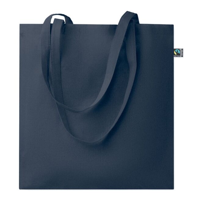 Werbeartikel Einkaufstasche Fairtrade aus Baumwolle mit Logodruck – Blau – nachhaltige Stofftasche für Messen und den Büroalltag