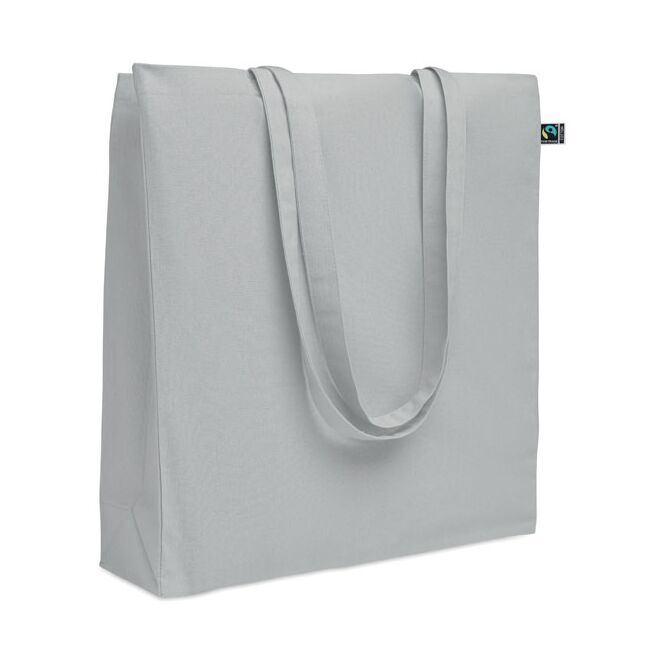 Kundengeschenk Einkaufstasche Fairtrade – grau – mit individuellem Logodruck, 180 g/m², lange Henkel, nachhaltiger Jutebeutel für Events