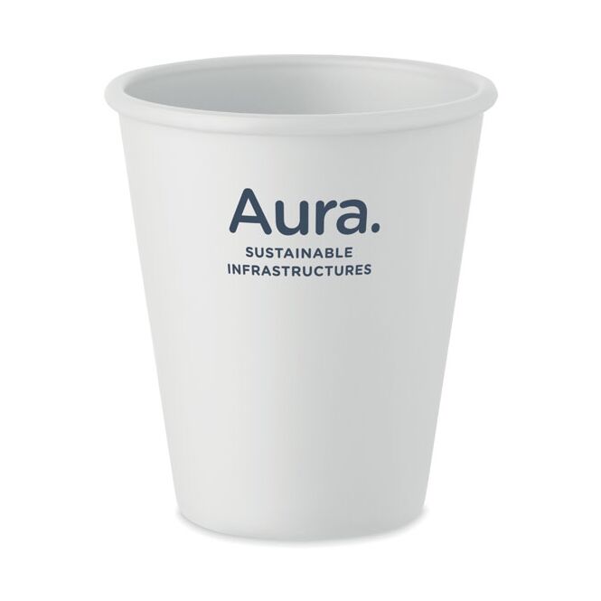 Werbeartikel Plastikbecher PLA – weiß – mit Logo bedruckt 200 ml nachhaltig für Events & Festivals