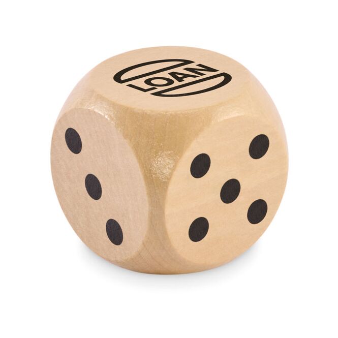 Werbeartikel Spielwürfel Schima-Holz mit Logodruck – Holzfarben – FSC-zertifiziertes Spielobjekt für Messen und Büro