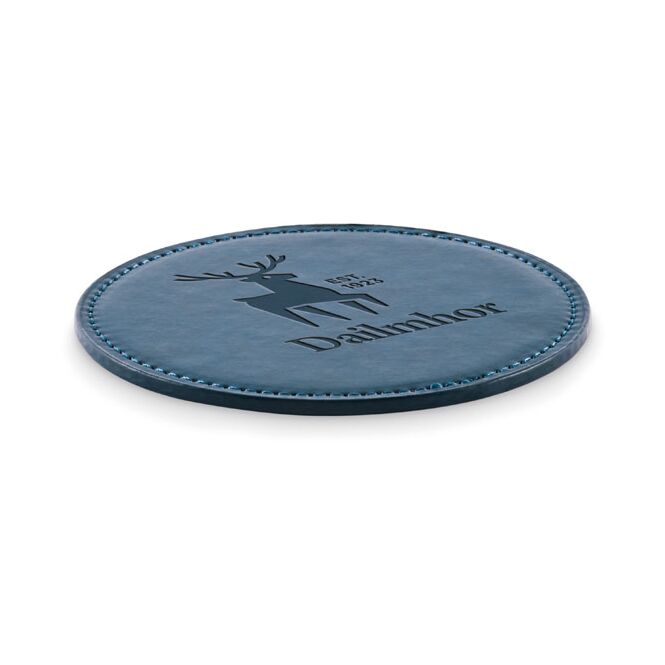 Messe-Werbemittel Untersetzer Runder – marineblau – mit Logo bedruckt als schützender Coaster für Gastronomie, Bars & Restaurants