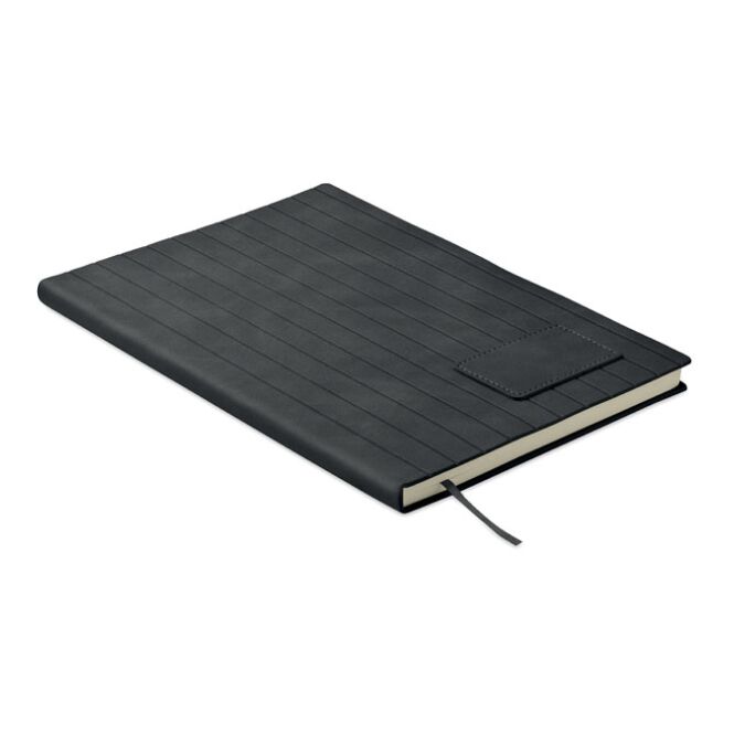Mitarbeitergeschenk Notizbuch Smokey A5 – schwarz – mit Werbedruck 40% recyceltes PU 80 Blatt 70g Recyclingpapier nachhaltiges Journal