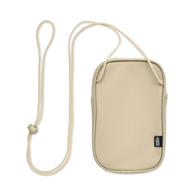 Kundengeschenk Crossbody-Reisetasche RPET – beige – mit Logo bedruckt nachhaltig für Messen & Promotion