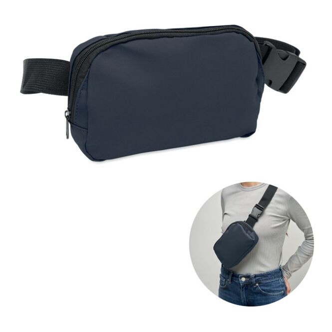 Werbeartikel Gürteltasche aus PU mit Logodruck – Marineblau – praktische Crossbody-Tasche für Firmenveranstaltungen und Messen