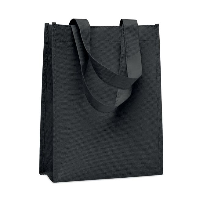Streuartikel Non-Woven Tasche RPET – schwarz – mit individuellem Logodruck 80 g/m² mit kurzen Tragegriffen leichte Stofftasche für Events