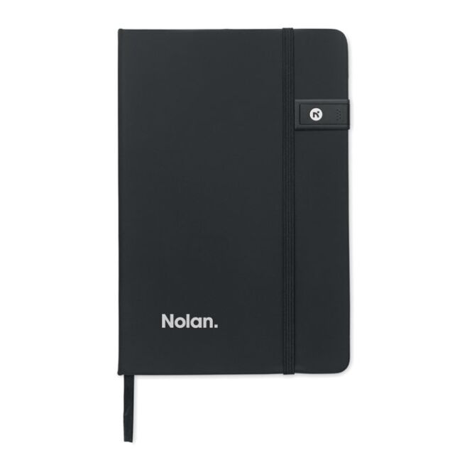 Werbeartikel Notizbuch DIN A5 mit 16GB USB mit Logoprägung – Schwarz – nachhaltiges Büro-Schreibset für Unternehmen