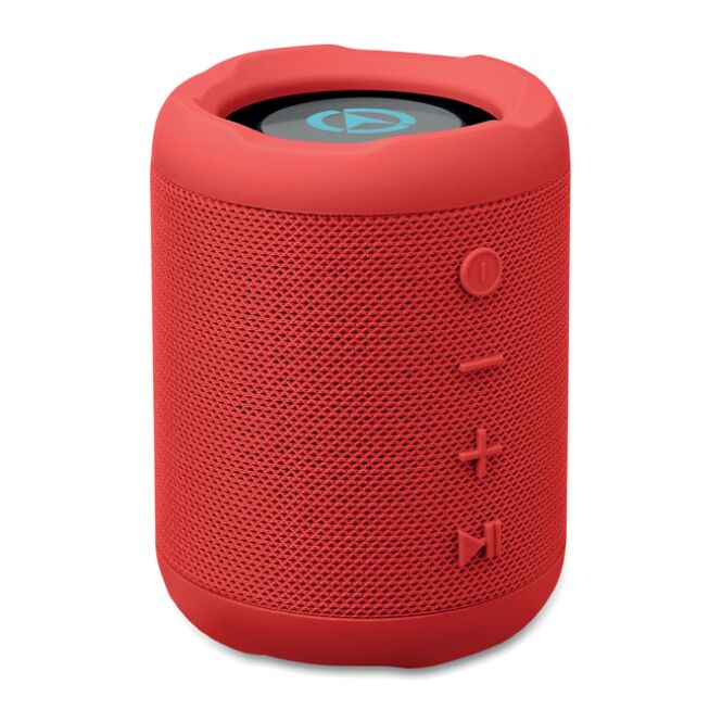 Technik-Werbemittel Bluetooth Lautsprecher 5.0 – rot – mit Logo bedruckt, nachhaltig, aus rPET, inkl. 800 mAh Akku, für den Büroalltag