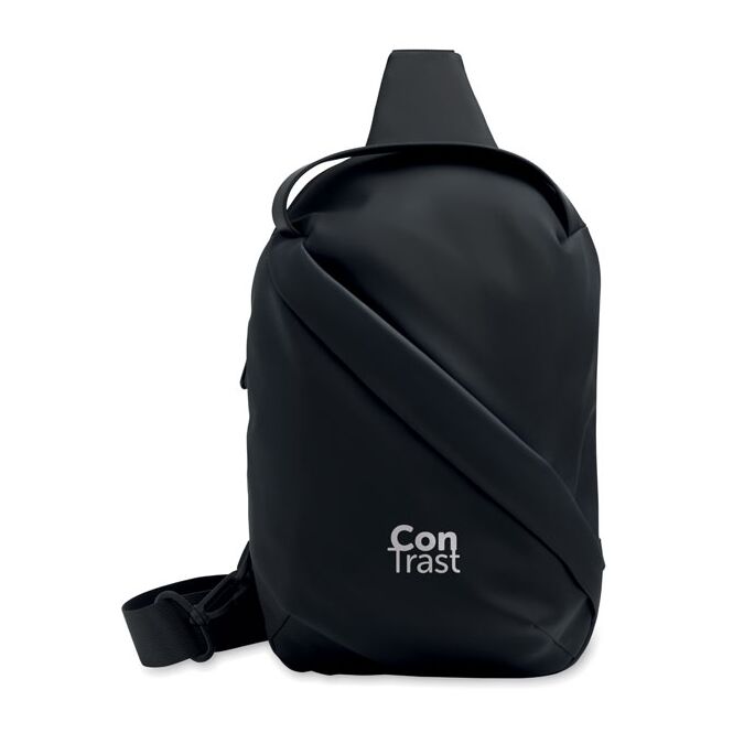 Werbeartikel Crossbody Tasche aus PU mit Logodruck – Schwarz – stylische Bauchtasche für Firmen und Events