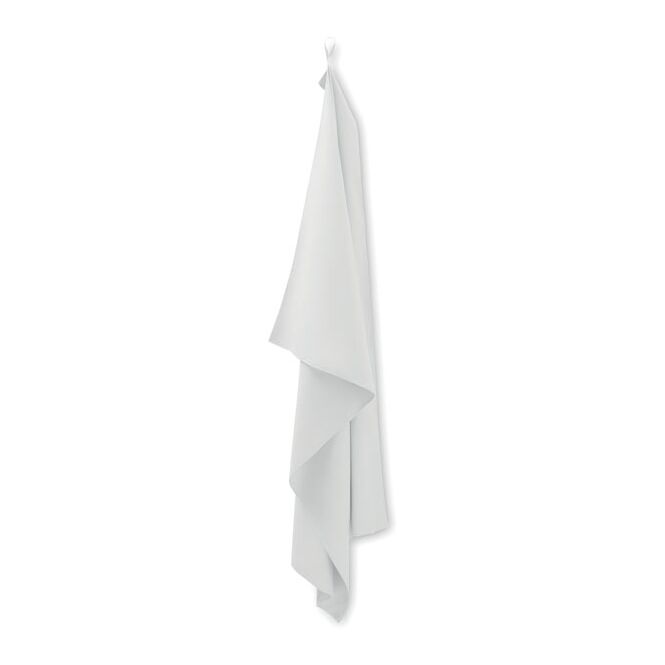 Werbeartikel Mikrofaser-Handtuch 100x150 cm mit Logodruck – Weiß – schnell trocknendes Handtuch für Sport und Fitness