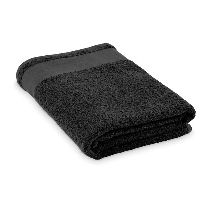 Werbeartikel Badetuch 100x150 cm mit Logodruck – Schwarz – hochwertiges Frottee-Textil für Kunden und Mitarbeiter