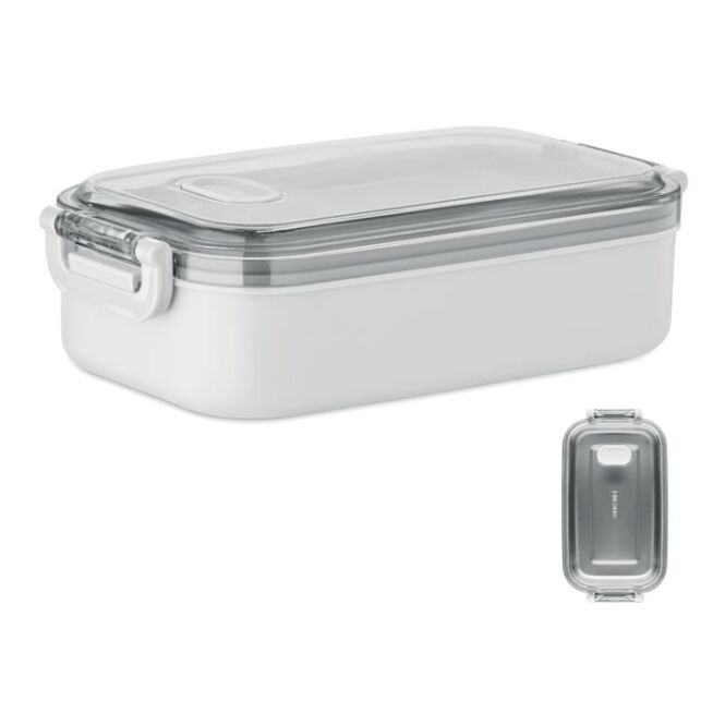 Firmengeschenk Lunchbox PP mit Logodruck – 750 ml luftdicht – Weiß – Brotdose für Büro und Mitarbeiter