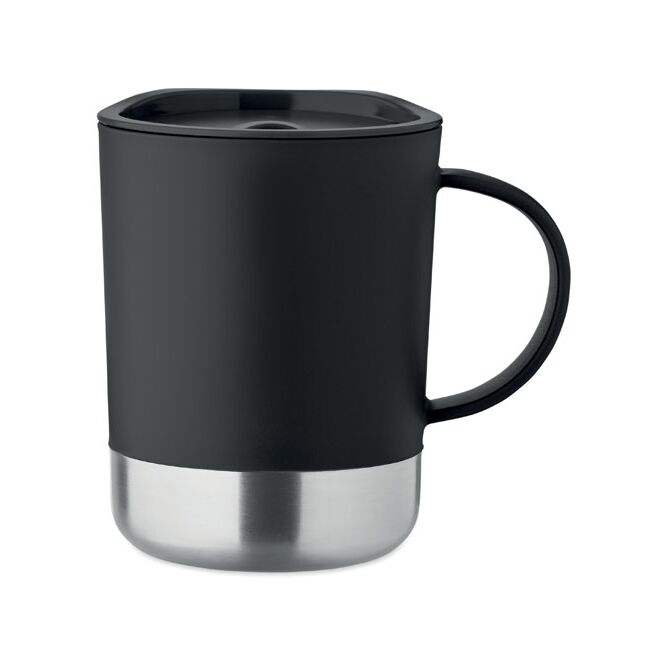 Werbeartikel Thermobecher – schwarz – mit Logo bedruckt 300 ml für die Büroküche