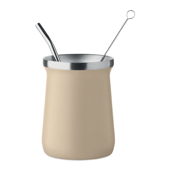 Firmengeschenk Yerba-Mate-Becher mit Gravur – 240 ml – Beige – nachhaltiger Trinkbecher für Büro und Konferenzen
