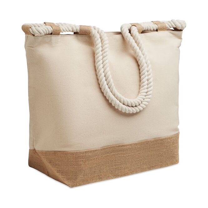 Werbeartikel Strandtasche Canvas mit Logodruck – Beige – robuster Shopper aus Jute für Messen und Firmenveranstaltungen