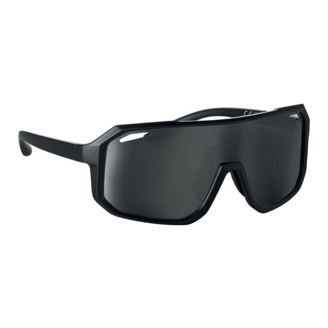 Werbeartikel Sport-Sonnenbrille mit Logodruck – Schwarz – UV400 Schutzbrille für Firmen-Events