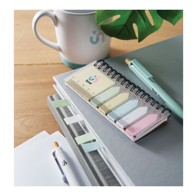 Werbeartikel Notizzettel-Pad mit Logodruck – Beige – praktisches Haftnotiz-Set mit Markerblöcken für Bürobedarf und geschäftliche Notizen