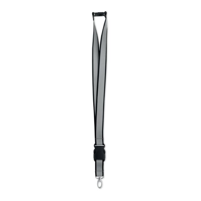 Werbeartikel Schlüsselband RPET – schwarz – mit Logodruck 2,5cm Bandbreite, Metallkarabiner & Sicherheitsverschluss für Firmen
